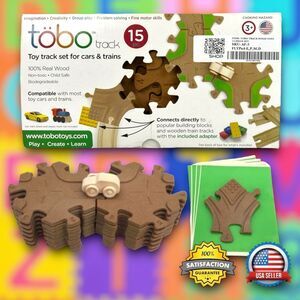 15 Piece Tobo Earth-friendly Wooden Toy Track Set for Cars & Trains MADE IN USA